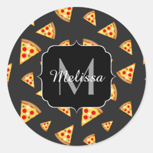 Cool and fun pizza slices pattern Monogram Classic Round Sticker