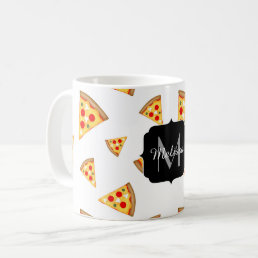 Cool and fun pizza slices pattern Monogram Coffee Mug