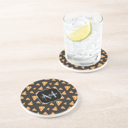 Cool and fun pizza slices pattern Monogram Drink Coaster