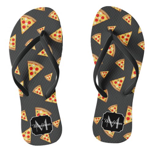 Cool and fun pizza slices pattern Monogram Flip Flops