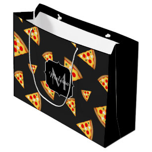Cool and fun pizza slices pattern Monogram Large Gift Bag