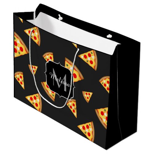 Cool and fun pizza slices pattern Monogram Large Gift Bag