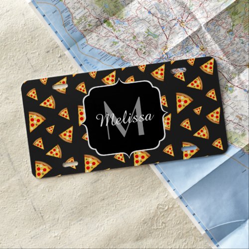 Cool and fun pizza slices pattern Monogram License Plate