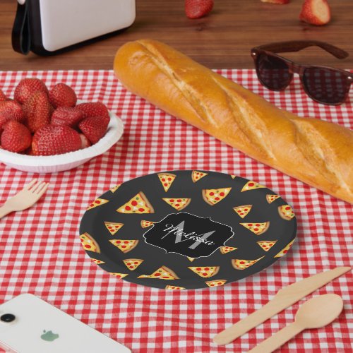 Cool and fun pizza slices pattern Monogram Paper Plates