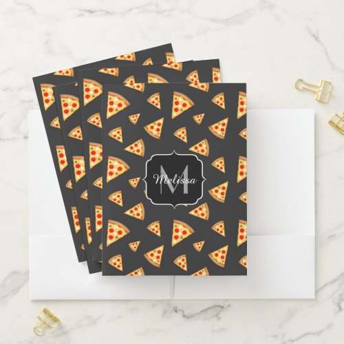 Cool and fun pizza slices pattern Monogram Pocket Folder