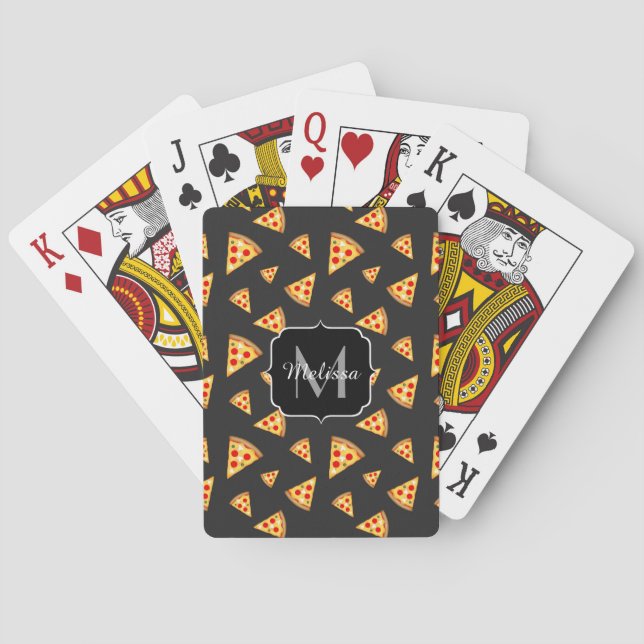 Cool and fun pizza slices pattern Monogram Poker Cards (Back)