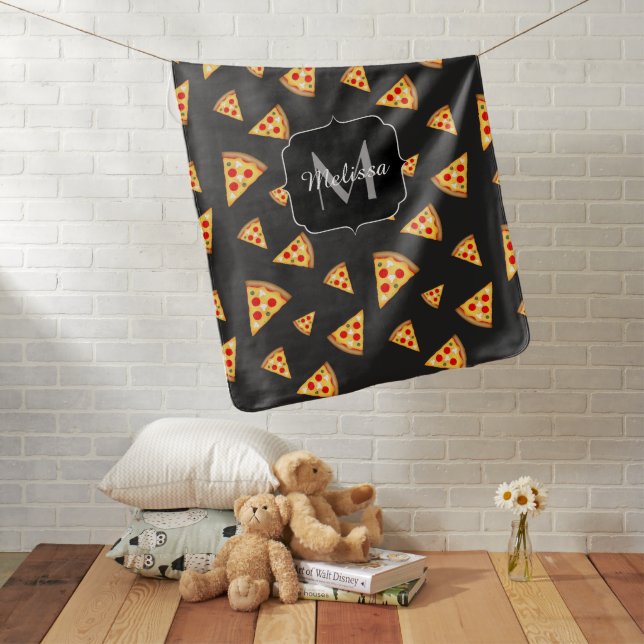 Cool and fun pizza slices pattern Monogram Stroller Blanket (In Situ)
