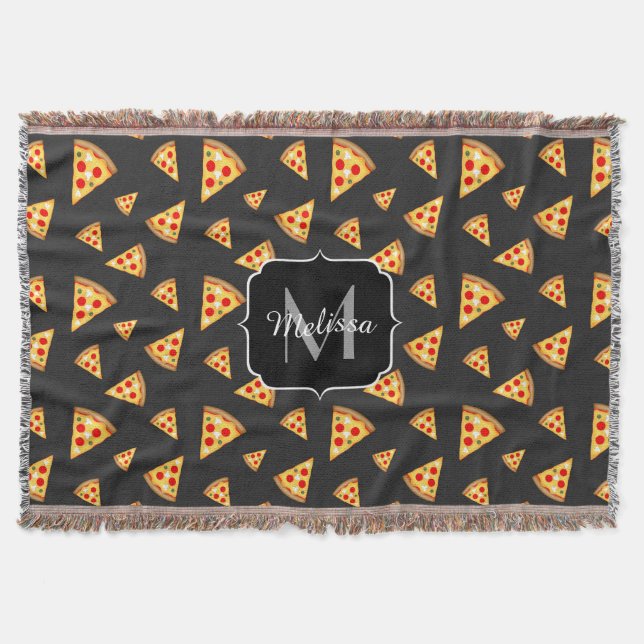 Cool and fun pizza slices pattern Monogram Throw Blanket (Front)
