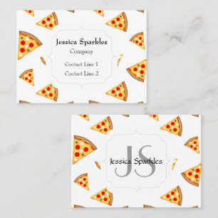 Cool and fun pizza slices pattern Monogram white Business Card