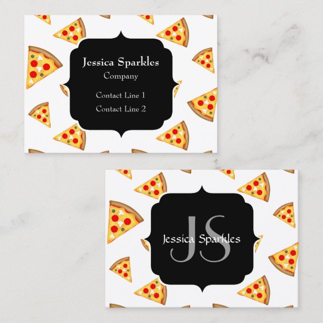 Cool and fun pizza slices pattern Monogram white Business Card (Front/Back)