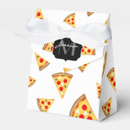 Cool and fun pizza slices pattern Monogram white Favor Boxes