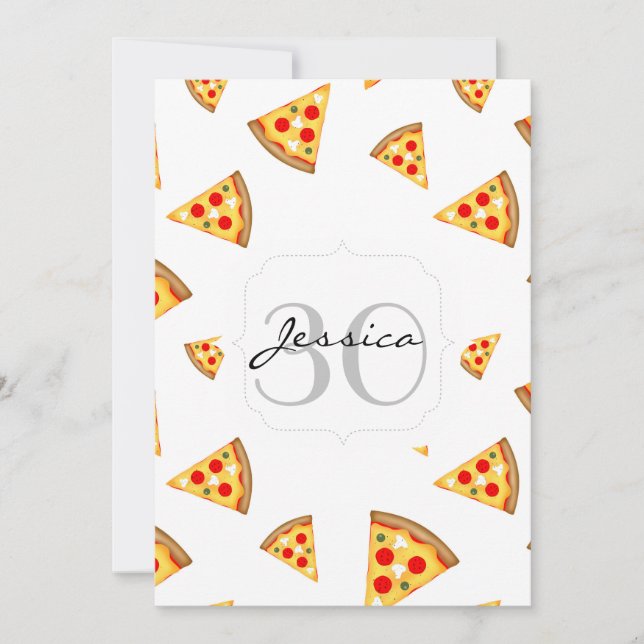 Cool and fun pizza slices pattern Monogram white Invitation (Front)
