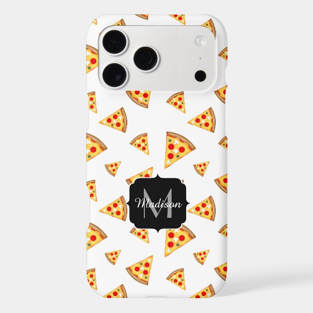 Cool and fun pizza slices pattern Monogram white iPhone Case (Back)