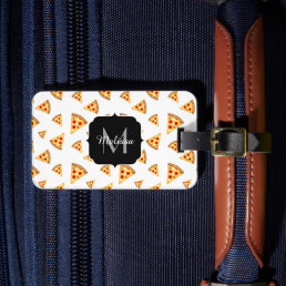 Cool and fun pizza slices pattern Monogram white Luggage Tag