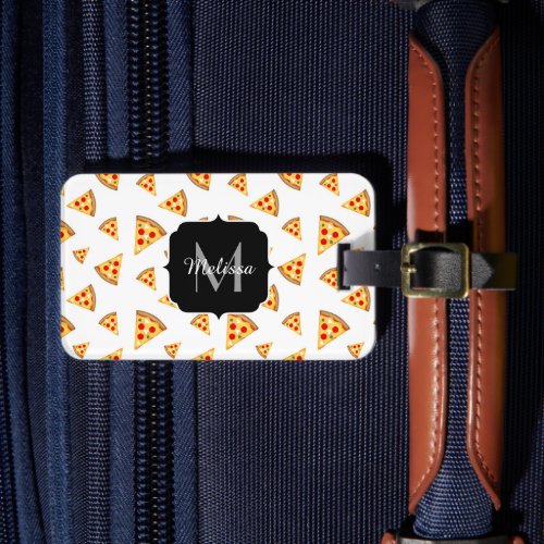 Cool and fun pizza slices pattern Monogram white Luggage Tag