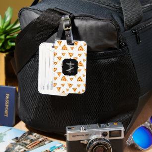 Cool and fun pizza slices pattern Monogram white Luggage Tag