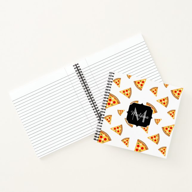Cool and fun pizza slices pattern Monogram white Notebook (Inside)