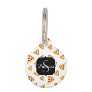 Cool and fun pizza slices pattern Monogram white Pet ID Tag