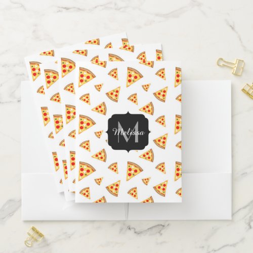 Cool and fun pizza slices pattern Monogram white Pocket Folder