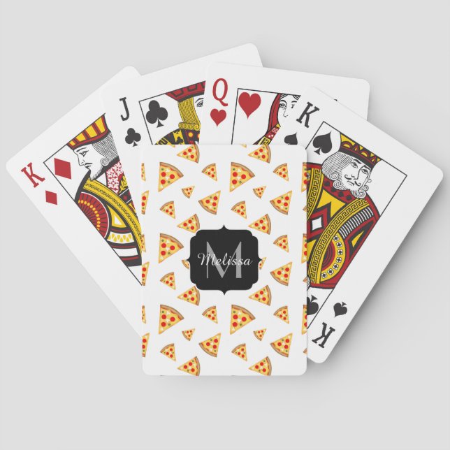 Cool and fun pizza slices pattern Monogram white Poker Cards (Back)