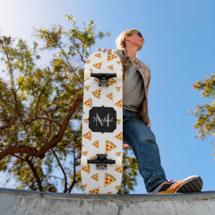 Cool and fun pizza slices pattern Monogram white Skateboard