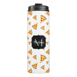 Cool and fun pizza slices pattern Monogram white Thermal Tumbler