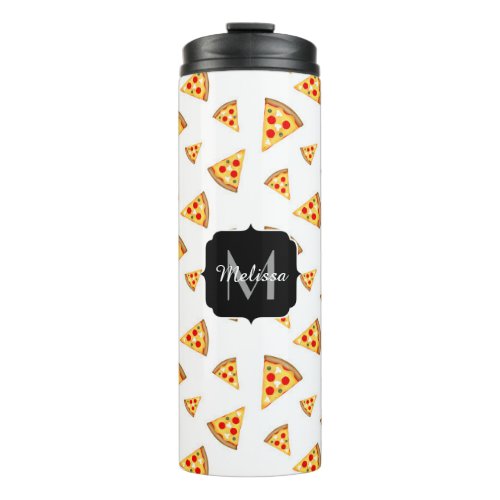 Cool and fun pizza slices pattern Monogram white Thermal Tumbler