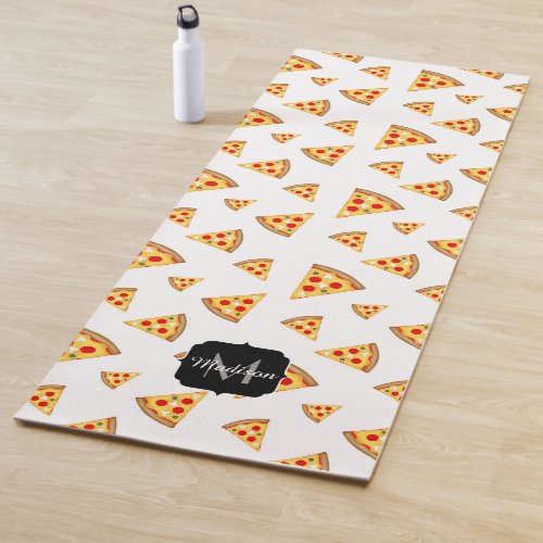 Cool and fun pizza slices pattern Monogram white Yoga Mat