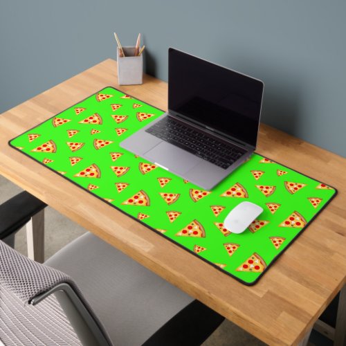 Cool and fun pizza slices pattern neon green desk mat