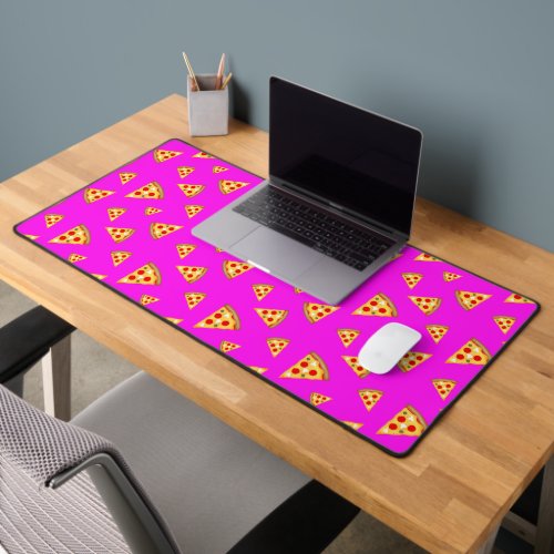 Cool and fun pizza slices pattern neon pink desk mat