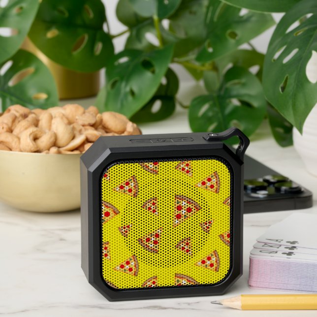 Cool and fun pizza slices pattern neon yellow bluetooth speaker (Insitu(Table))