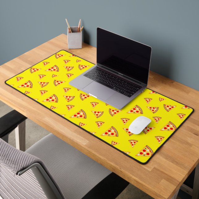 Cool and fun pizza slices pattern neon yellow desk mat (Office 2)