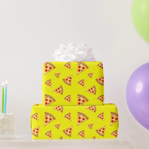 Cool and fun pizza slices pattern neon yellow wrapping paper