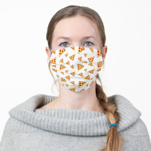 Cool and fun pizza slices pattern on white adult cloth face mask