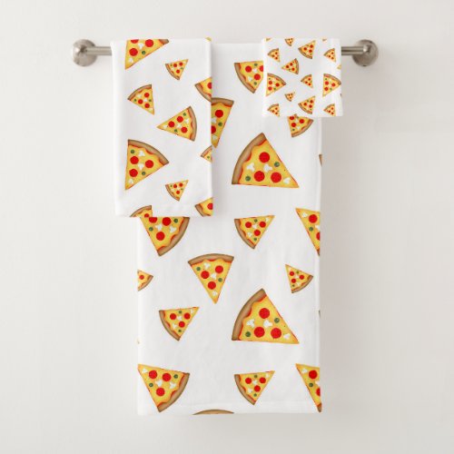 Cool and fun pizza slices pattern on white bath towel set