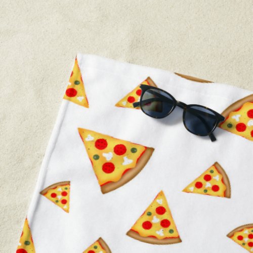 Cool and fun pizza slices pattern on white beach towel