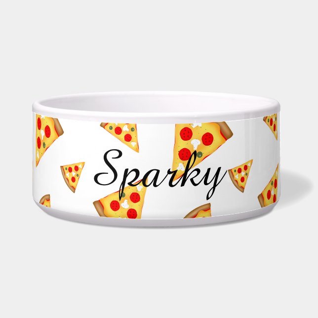 Cool and fun pizza slices pattern on white bowl (Front)
