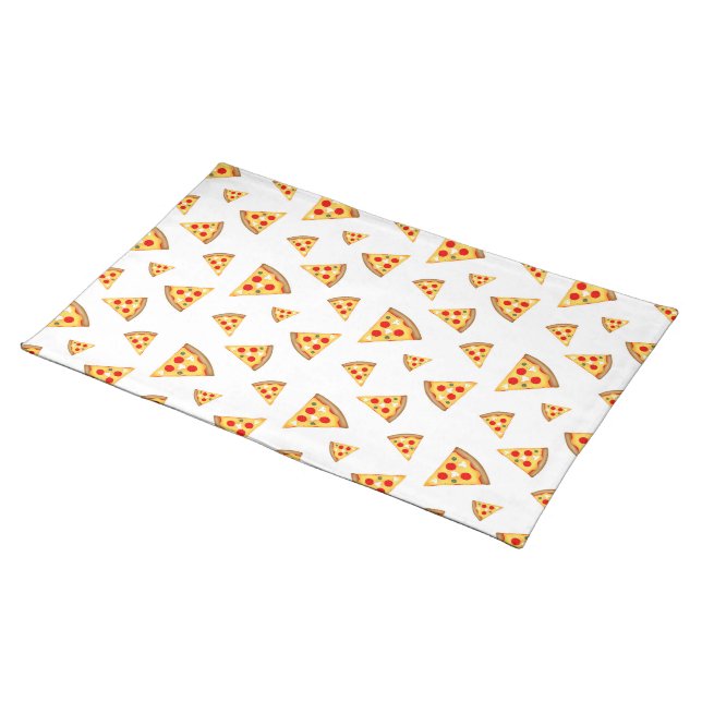 Cool and fun pizza slices pattern on white cloth placemat (On Table)