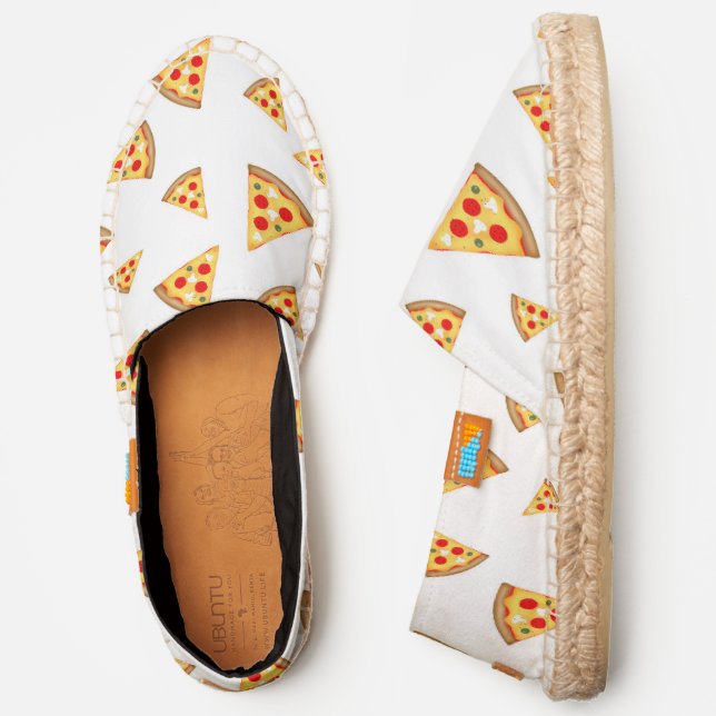 Cool and fun pizza slices pattern on white espadrilles (Side)