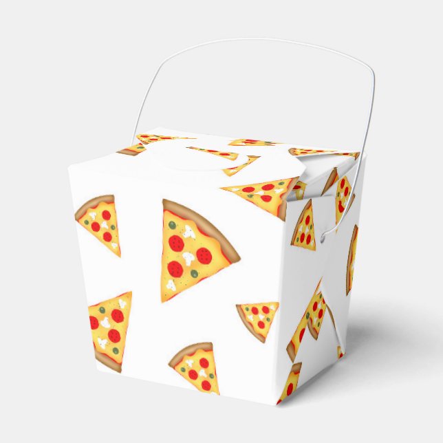 Cool and fun pizza slices pattern on white favor boxes (Front Side)