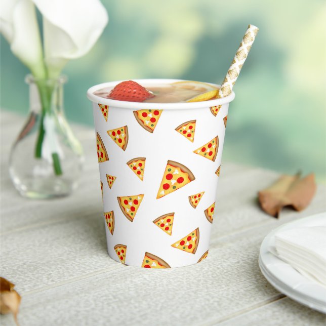 Cool and fun pizza slices pattern on white paper cups (Insitu)