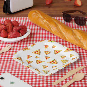 Cool and fun pizza slices pattern on white paper plates
