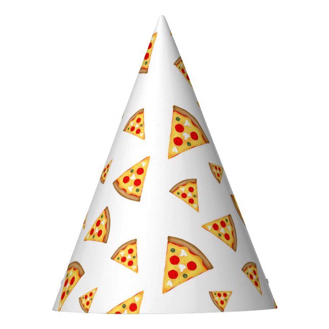 Cool and fun pizza slices pattern on white party hat (Front)