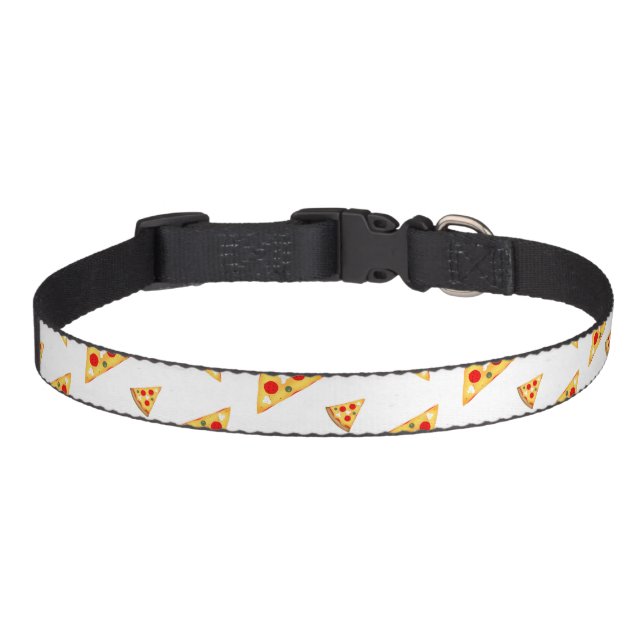 Cool and fun pizza slices pattern on white pet collar (Front)
