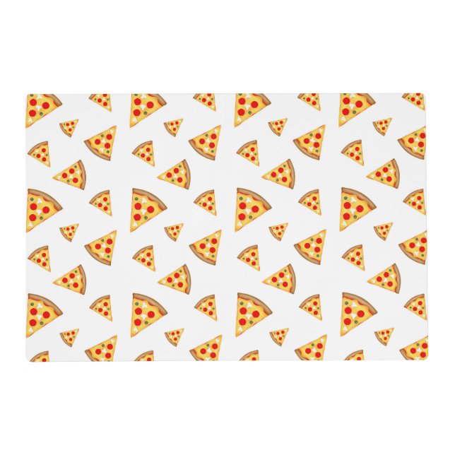 Cool and fun pizza slices pattern on white placemat (Front)