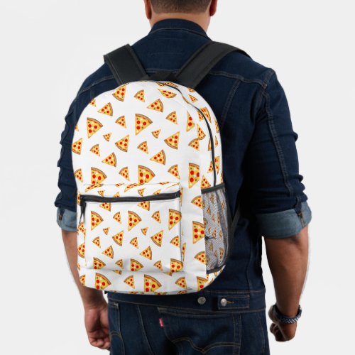 Cool and fun pizza slices pattern on white printed backpack