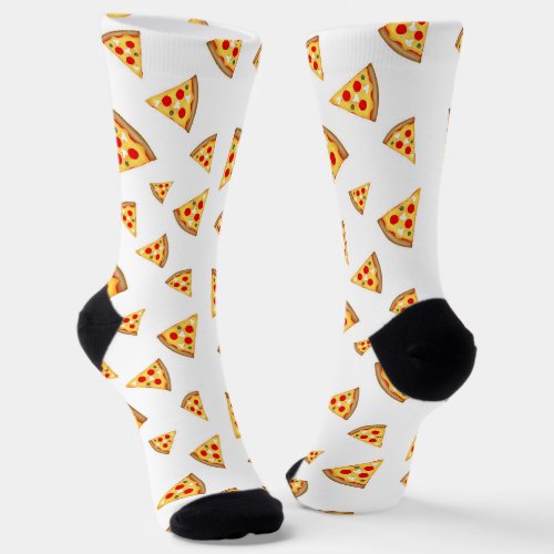 Cool and fun pizza slices pattern on white socks