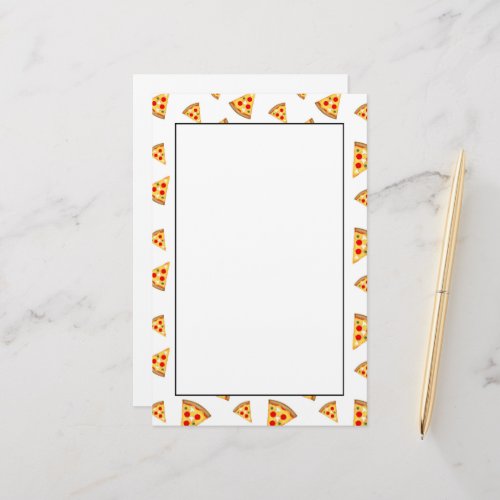 Cool and fun pizza slices pattern on white stationery