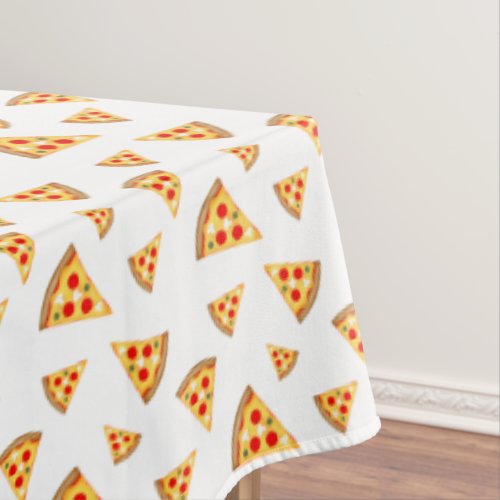 Cool and fun pizza slices pattern on white tablecloth