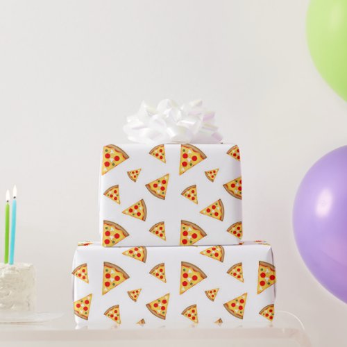 Cool and fun pizza slices pattern on white wrapping paper